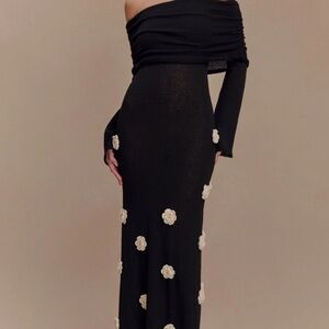 Meshki Black Asymmetrical Embellished Maxi Skirt